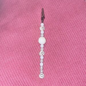 Playful White Beaded Cutie Clip with Smiley Faces